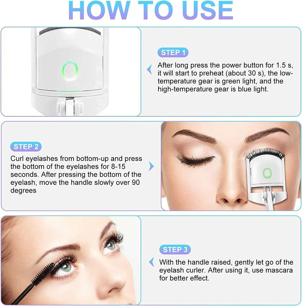 Electric Eyelash Curler with pack of 2 3D Fake Eyelashes and Glue