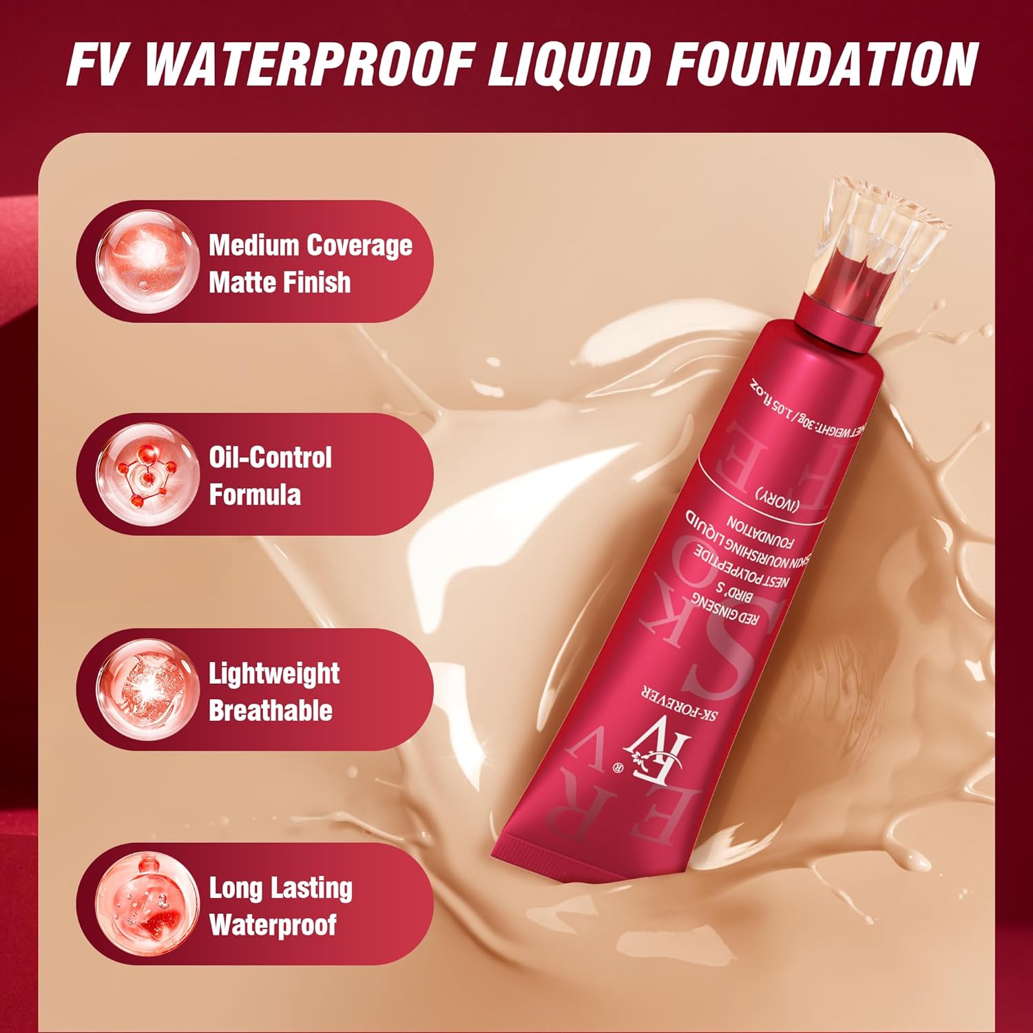 Waterproof Liquid Foundation 30 ML||FV Foundation||Liquid Foundation