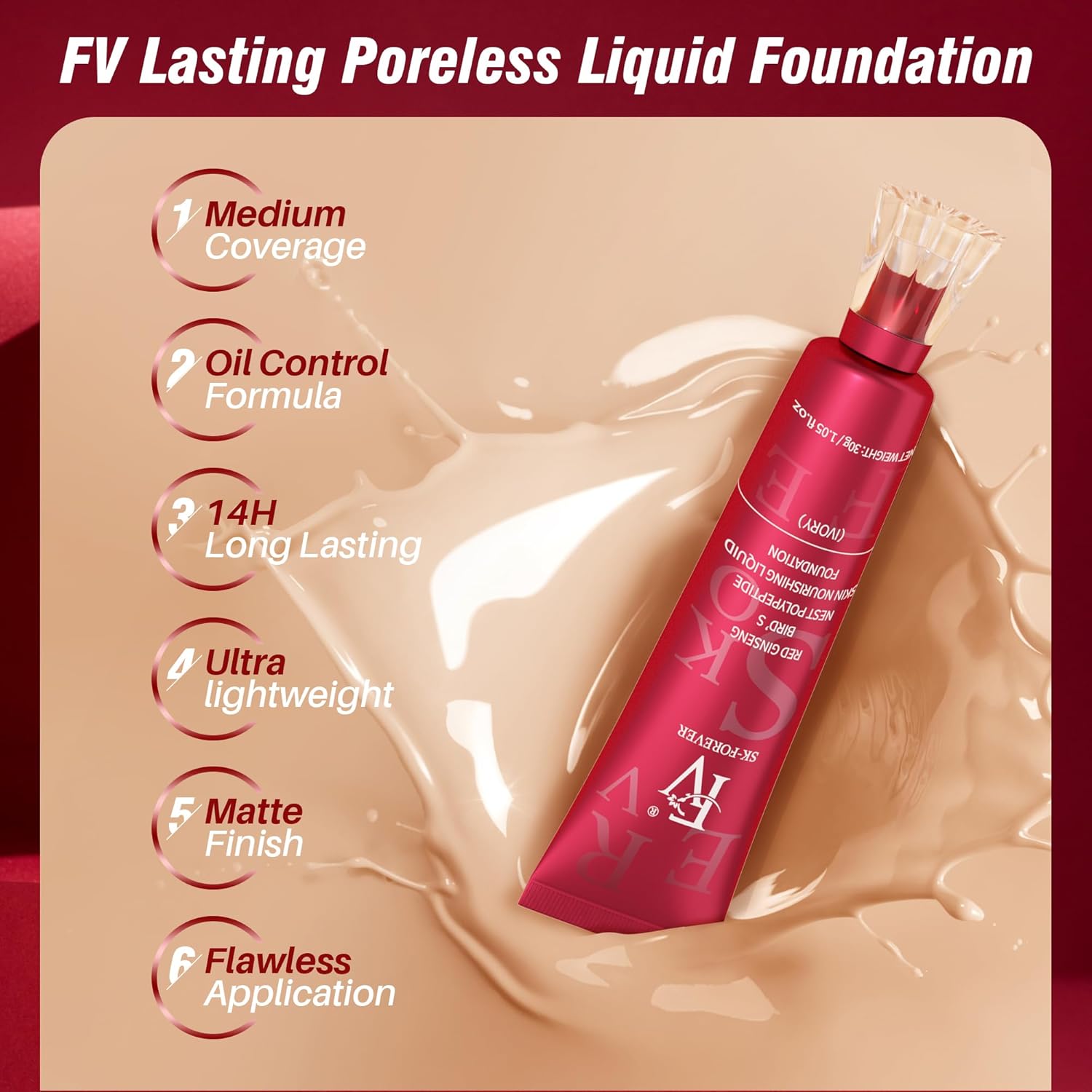 Waterproof Liquid Foundation 30 ML||FV Foundation||Liquid Foundation