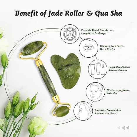 Flawless Jade Roller With Stone||Jade Roller And Real Gua Sha Stone For Face Massager
