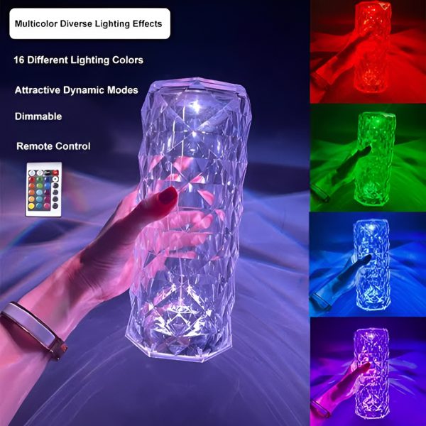 Rose Crystal Diamond Table Lamp||16-Color Diamond Rose Crystal Touch Lamp with Remote & USB Rechargeable