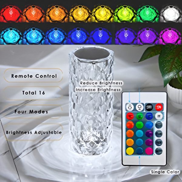 Rose Crystal Diamond Table Lamp||16-Color Diamond Rose Crystal Touch Lamp with Remote & USB Rechargeable