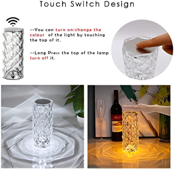 Rose Crystal Diamond Table Lamp||16-Color Diamond Rose Crystal Touch Lamp with Remote & USB Rechargeable