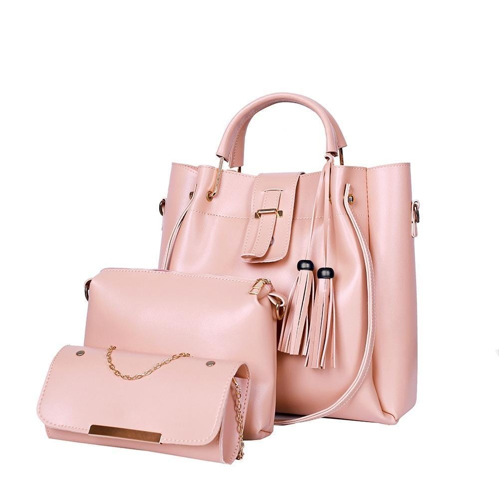 3 Pcs Women's Beautiful PU Leather Shoulder Bag||3 PCs Chic bag Set