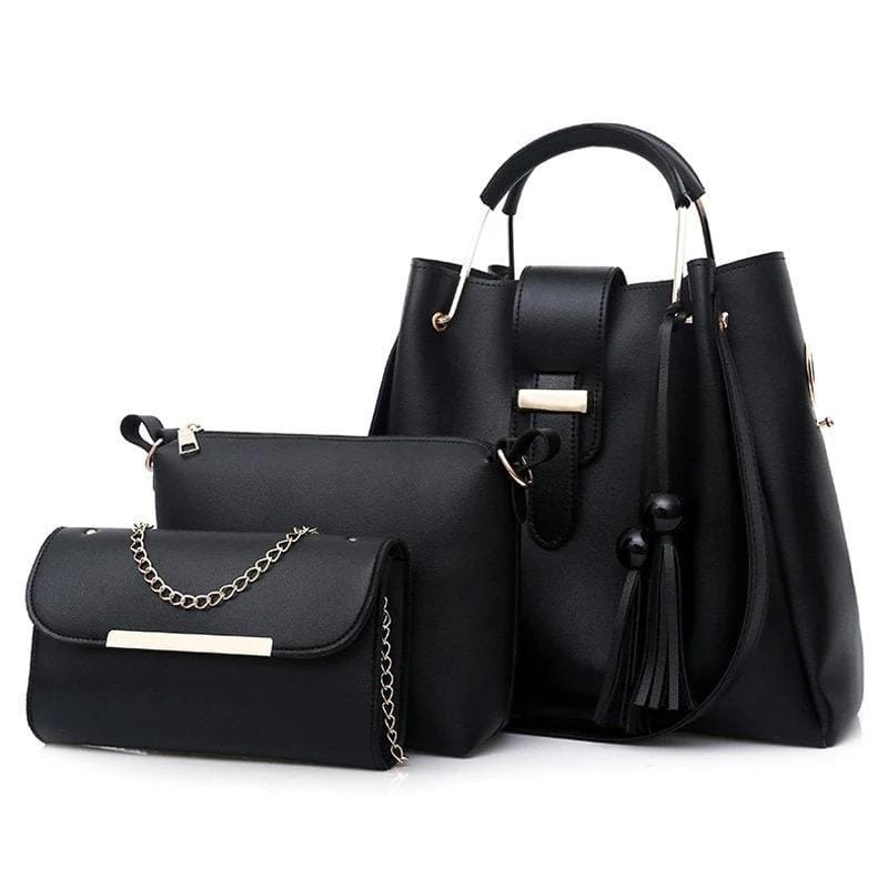 3 Pcs Women's Beautiful PU Leather Shoulder Bag||3 PCs Chic bag Set