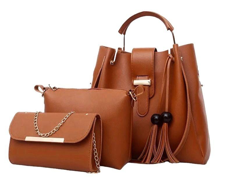 3 Pcs Women's Beautiful PU Leather Shoulder Bag||3 PCs Chic bag Set
