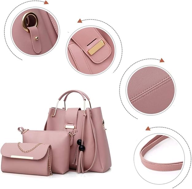 3 Pcs Women's Beautiful PU Leather Shoulder Bag||3 PCs Chic bag Set