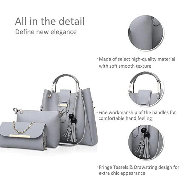 3 Pcs Women's Beautiful PU Leather Shoulder Bag||3 PCs Chic bag Set